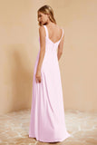 Square Chiffon Sleeveless Bridesmaid Dress Long Formal Evening Dresses with Slit