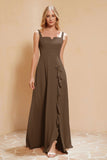 Square Chiffon Sleeveless Bridesmaid Dress Long Formal Evening Dresses with Slit