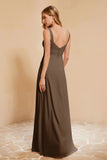 Square Chiffon Sleeveless Bridesmaid Dress Long Formal Evening Dresses with Slit