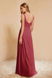 Square Chiffon Sleeveless Bridesmaid Dress Long Formal Evening Dresses with Slit