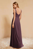 Square Chiffon Sleeveless Bridesmaid Dress Long Formal Evening Dresses with Slit