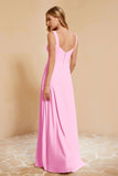 Square Chiffon Sleeveless Bridesmaid Dress Long Formal Evening Dresses with Slit