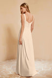 Square Chiffon Sleeveless Bridesmaid Dress Long Formal Evening Dresses with Slit