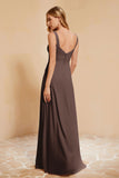 Square Chiffon Sleeveless Bridesmaid Dress Long Formal Evening Dresses with Slit