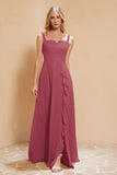 Square Chiffon Sleeveless Bridesmaid Dress Long Formal Evening Dresses with Slit