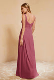 Square Chiffon Sleeveless Bridesmaid Dress Long Formal Evening Dresses with Slit