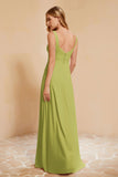 Square Chiffon Sleeveless Bridesmaid Dress Long Formal Evening Dresses with Slit