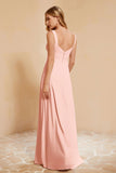 Square Chiffon Sleeveless Bridesmaid Dress Long Formal Evening Dresses with Slit
