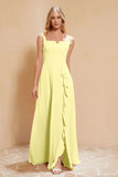 Square Chiffon Sleeveless Bridesmaid Dress Long Formal Evening Dresses with Slit