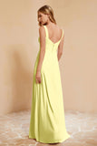 Square Chiffon Sleeveless Bridesmaid Dress Long Formal Evening Dresses with Slit