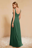 Square Chiffon Sleeveless Bridesmaid Dress Long Formal Evening Dresses with Slit