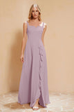 Square Chiffon Sleeveless Bridesmaid Dress Long Formal Evening Dresses with Slit