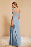 Square Chiffon Sleeveless Bridesmaid Dress Long Formal Evening Dresses with Slit