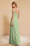 Square Chiffon Sleeveless Bridesmaid Dress Long Formal Evening Dresses with Slit