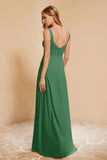 Square Chiffon Sleeveless Bridesmaid Dress Long Formal Evening Dresses with Slit