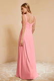 Square Chiffon Sleeveless Bridesmaid Dress Long Formal Evening Dresses with Slit