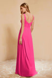 Square Chiffon Sleeveless Bridesmaid Dress Long Formal Evening Dresses with Slit