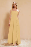Square Chiffon Sleeveless Bridesmaid Dress Long Formal Evening Dresses with Slit