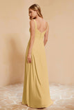 Square Chiffon Sleeveless Bridesmaid Dress Long Formal Evening Dresses with Slit