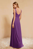 Square Chiffon Sleeveless Bridesmaid Dress Long Formal Evening Dresses with Slit