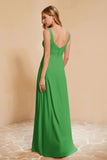 Square Chiffon Sleeveless Bridesmaid Dress Long Formal Evening Dresses with Slit
