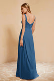 Square Chiffon Sleeveless Bridesmaid Dress Long Formal Evening Dresses with Slit