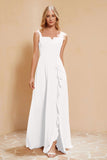 Square Chiffon Sleeveless Bridesmaid Dress Long Formal Evening Dresses with Slit