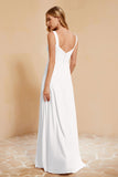 Square Chiffon Sleeveless Bridesmaid Dress Long Formal Evening Dresses with Slit