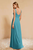 Square Chiffon Sleeveless Bridesmaid Dress Long Formal Evening Dresses with Slit