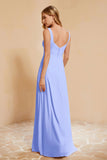 Square Chiffon Sleeveless Bridesmaid Dress Long Formal Evening Dresses with Slit
