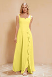 Square Chiffon Sleeveless Bridesmaid Dress Long Formal Evening Dresses with Slit