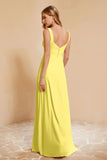 Square Chiffon Sleeveless Bridesmaid Dress Long Formal Evening Dresses with Slit