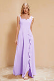 Square Chiffon Sleeveless Bridesmaid Dress Long Formal Evening Dresses with Slit