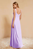 Square Chiffon Sleeveless Bridesmaid Dress Long Formal Evening Dresses with Slit