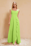 Square Chiffon Sleeveless Bridesmaid Dress Long Formal Evening Dresses with Slit