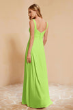 Square Chiffon Sleeveless Bridesmaid Dress Long Formal Evening Dresses with Slit