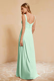 Square Chiffon Sleeveless Bridesmaid Dress Long Formal Evening Dresses with Slit