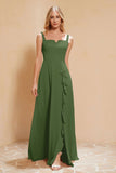 Square Chiffon Sleeveless Bridesmaid Dress Long Formal Evening Dresses with Slit