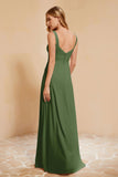 Square Chiffon Sleeveless Bridesmaid Dress Long Formal Evening Dresses with Slit