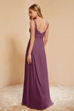 Square Chiffon Sleeveless Bridesmaid Dress Long Formal Evening Dresses with Slit