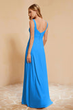 Square Chiffon Sleeveless Bridesmaid Dress Long Formal Evening Dresses with Slit