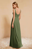 Square Chiffon Sleeveless Bridesmaid Dress Long Formal Evening Dresses with Slit