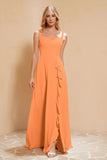 Square Chiffon Sleeveless Bridesmaid Dress Long Formal Evening Dresses with Slit