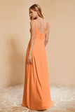 Square Chiffon Sleeveless Bridesmaid Dress Long Formal Evening Dresses with Slit