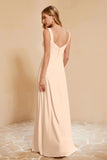 Square Chiffon Sleeveless Bridesmaid Dress Long Formal Evening Dresses with Slit