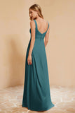 Square Chiffon Sleeveless Bridesmaid Dress Long Formal Evening Dresses with Slit