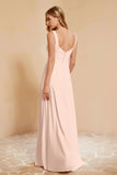 Square Chiffon Sleeveless Bridesmaid Dress Long Formal Evening Dresses with Slit