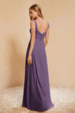 Square Chiffon Sleeveless Bridesmaid Dress Long Formal Evening Dresses with Slit