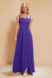 Square Chiffon Sleeveless Bridesmaid Dress Long Formal Evening Dresses with Slit