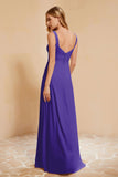 Square Chiffon Sleeveless Bridesmaid Dress Long Formal Evening Dresses with Slit